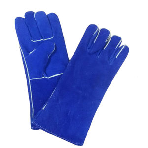 Blue cow split leather welding glove HLW617